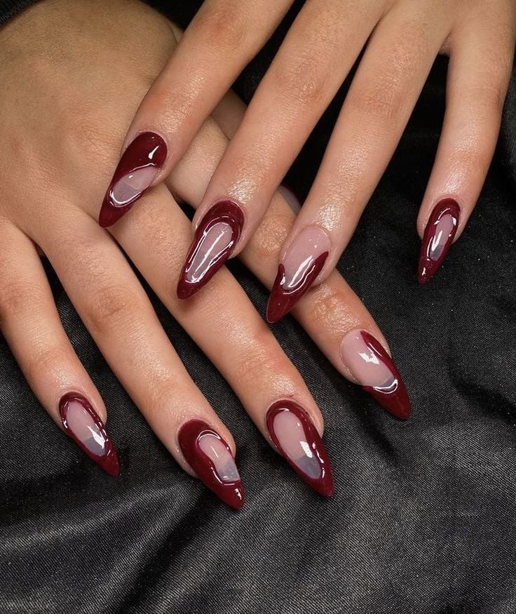 unha em gel decorada vermelha fosca com brilho