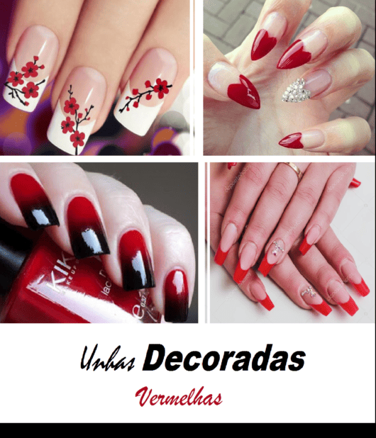 unha em gel decorada vermelha com pedras