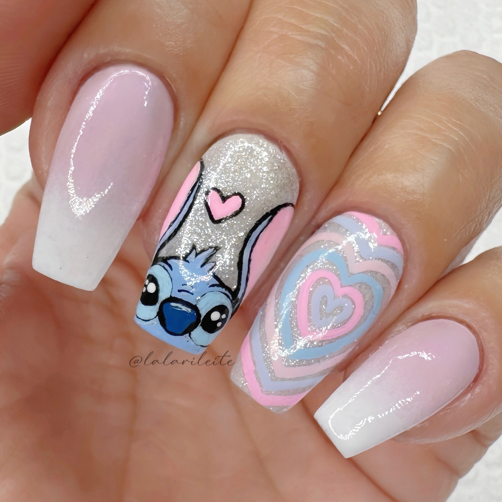 unha decorada stitch e angel