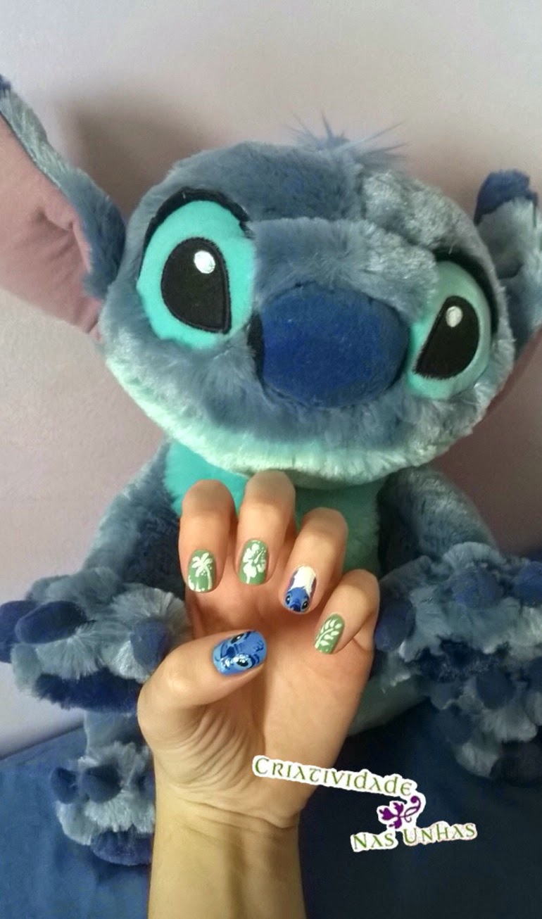 unha stitch azul bebê