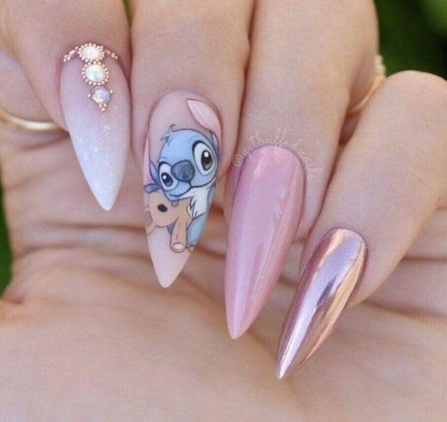 unha stitch azul bebê