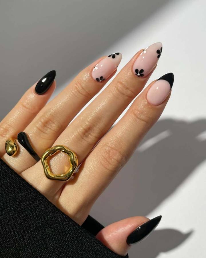 unhas de gel oval decoradas