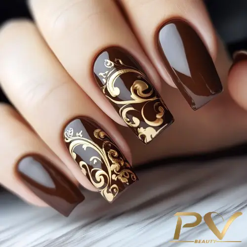 unhas decoradas cor marrom