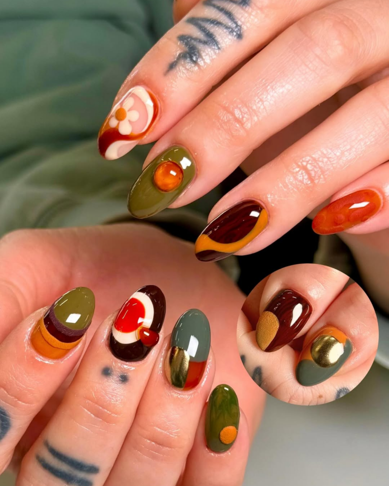 unhas decoradas cor marrom