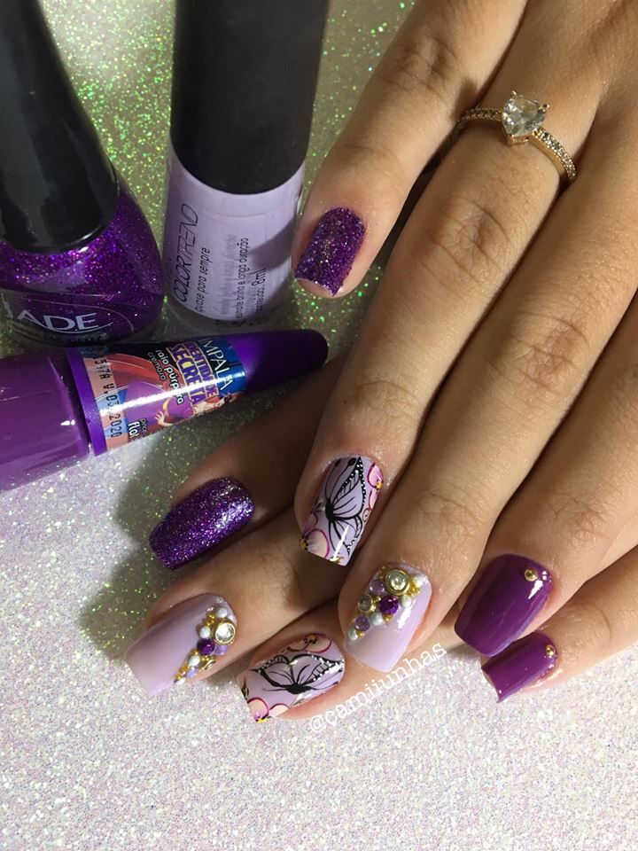 unhas decoradas roxo
