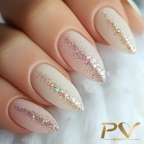 unhas de gel com glitter discreto
