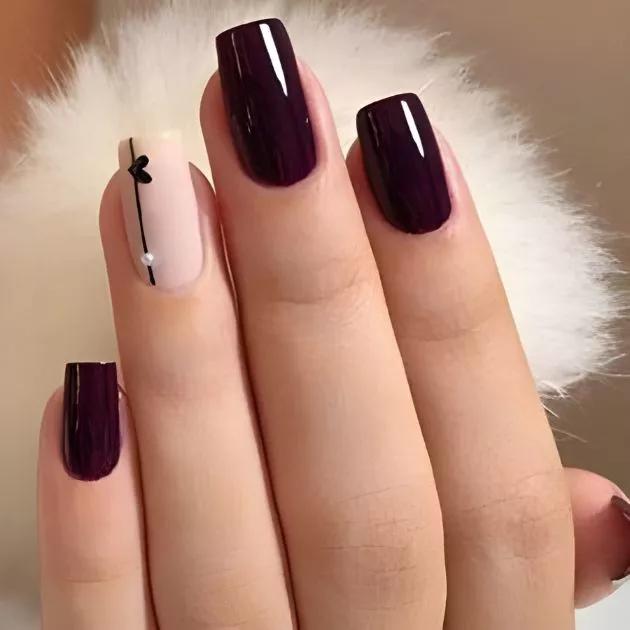unhas em gel vinho com filha única