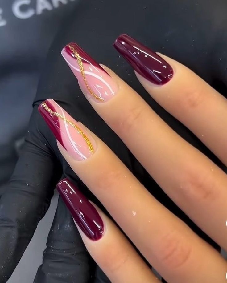 unhas em gel vinho longas