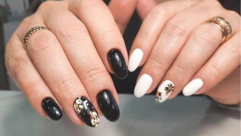 unhas redondas decoradas cores neutras