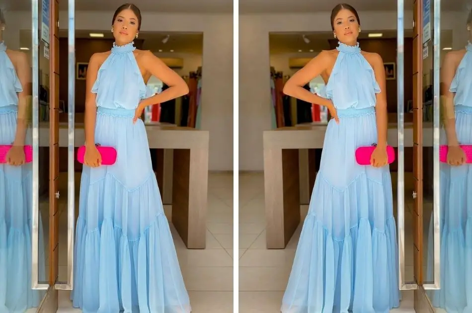 vestido de madrinha azul claro