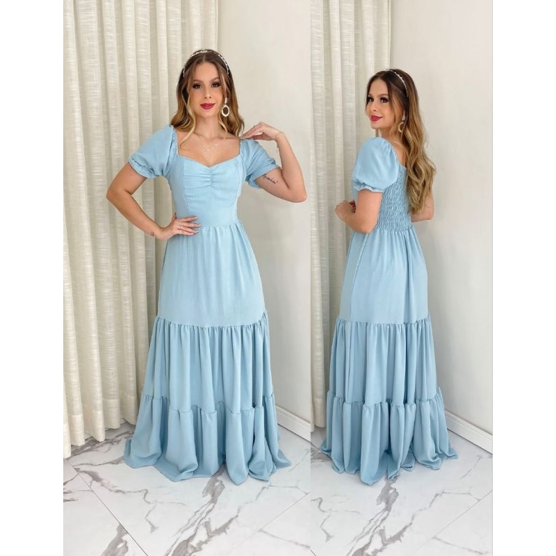 vestido de formatura sereia azul claro