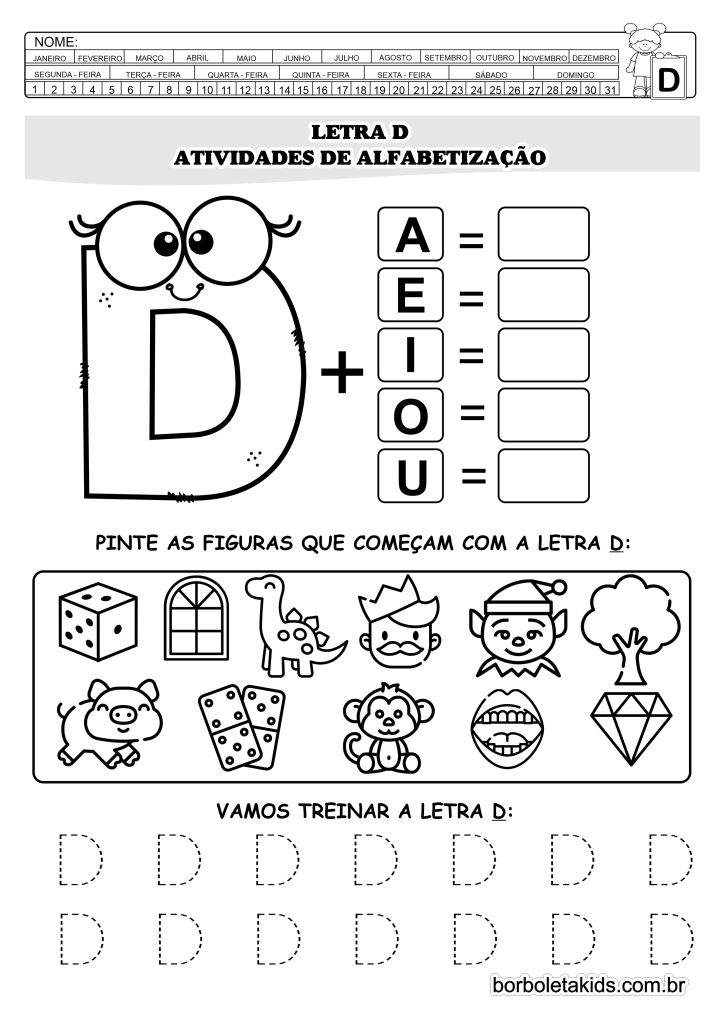 atividades com a letra D para alfabetização