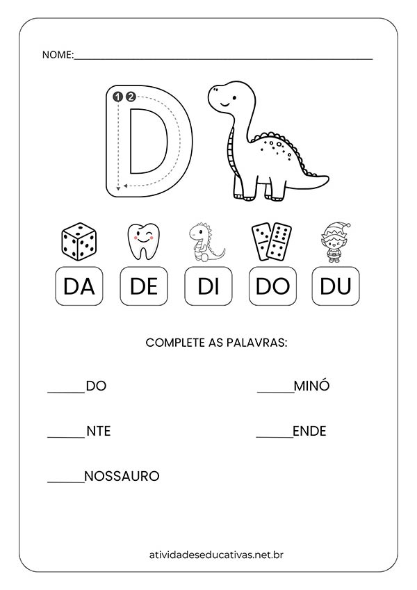 dinossauro letra D atividades