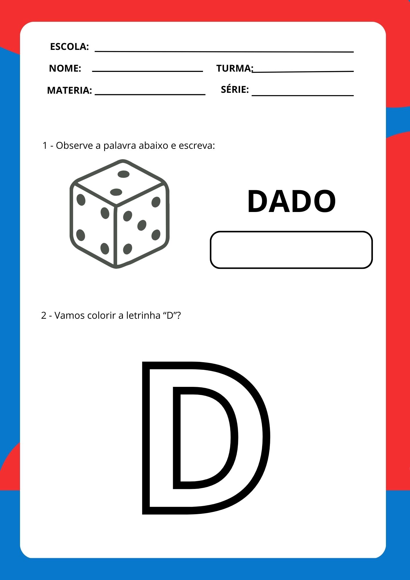 letra D para educação infantil 5 anos