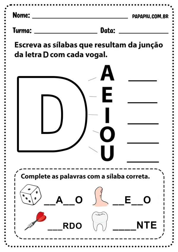 atividades com a letra D para alfabetização