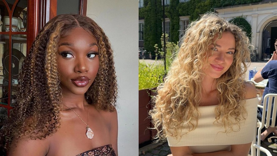 cabelo crespo com mechas loiras
