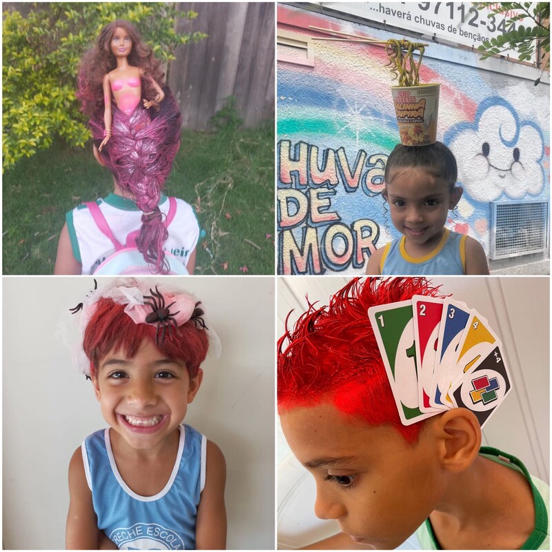 cabelo maluco com materiais reciclados