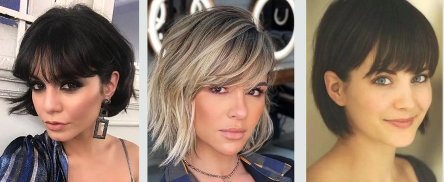 cabelo médio repicado com franja lateral