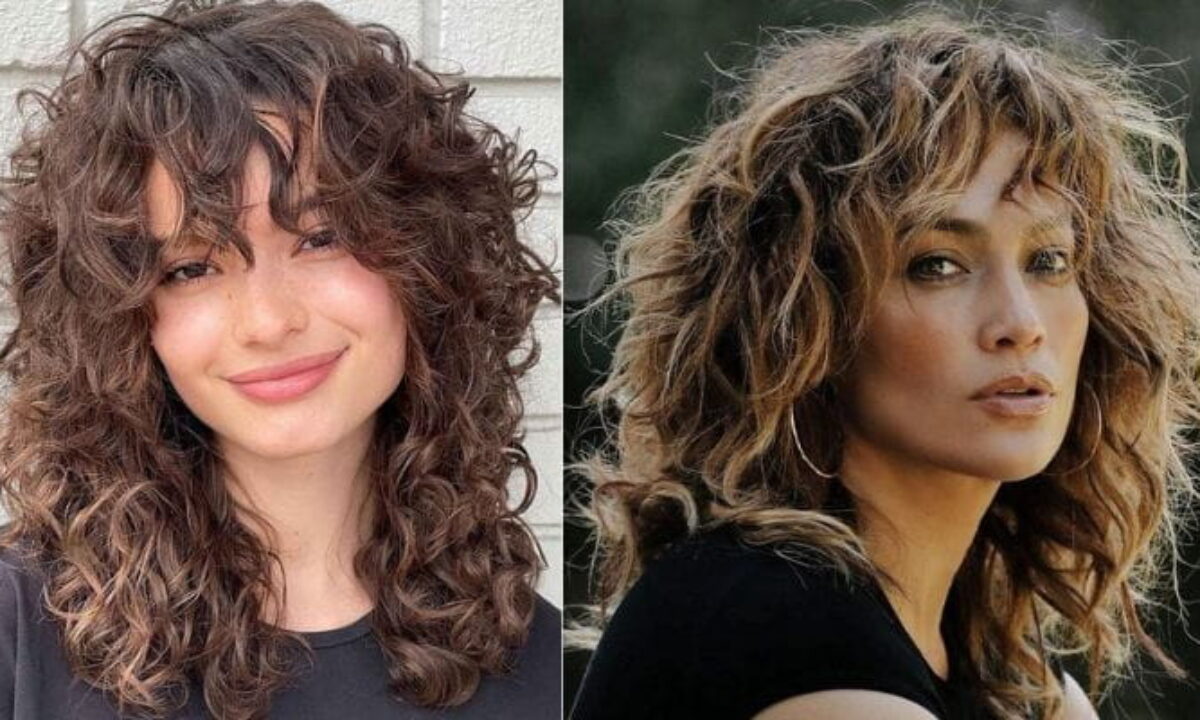 cabelo médio ondulado com franja