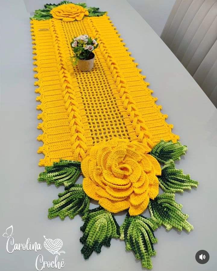 caminho de mesa em crochê retangular