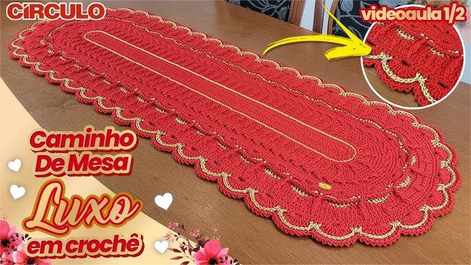 caminho de mesa em crochê oval