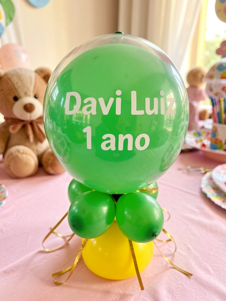 Balão verde com bolha transparente escrito 