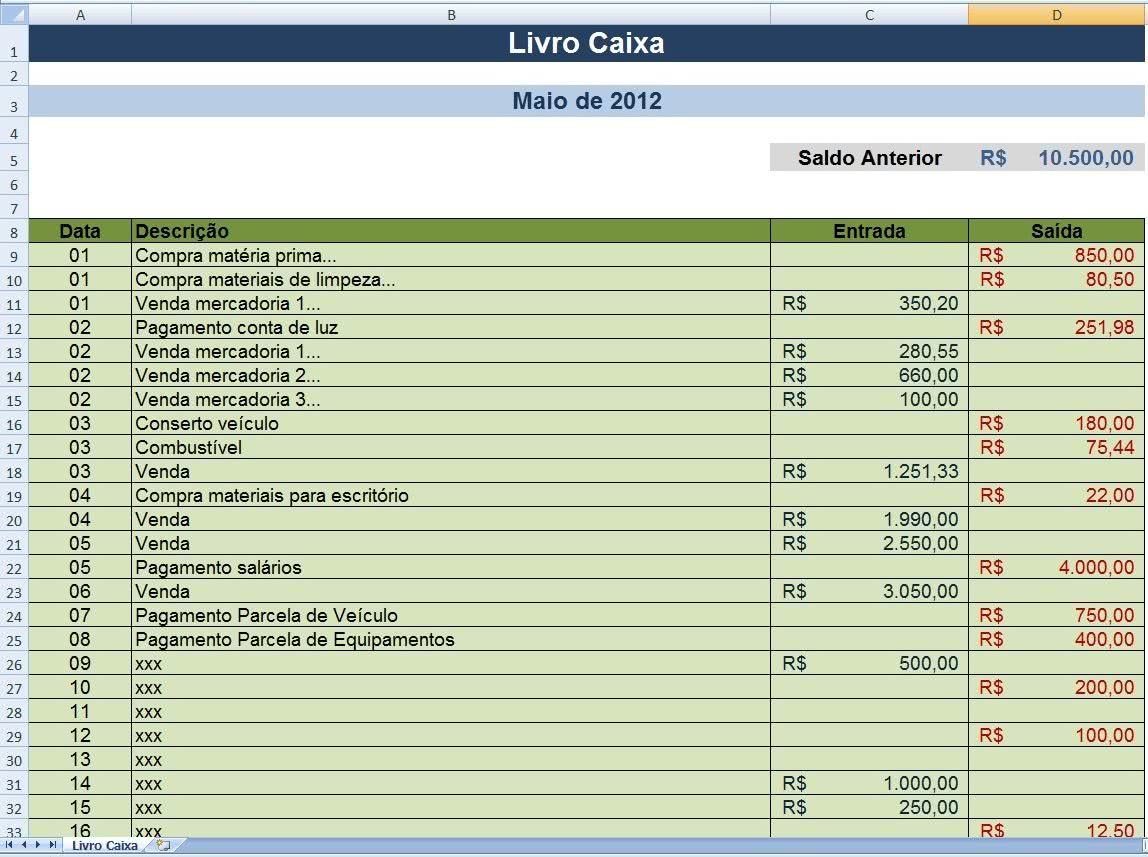 modelo de controle financeiro diário