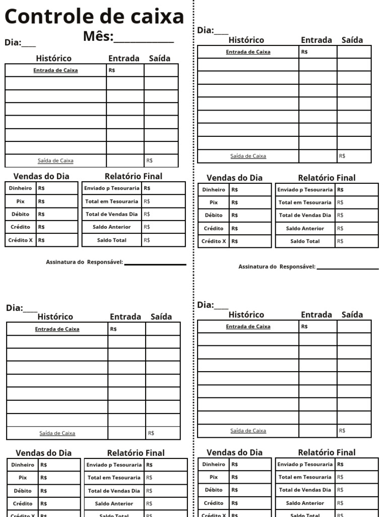 como fazer controle de caixa manual