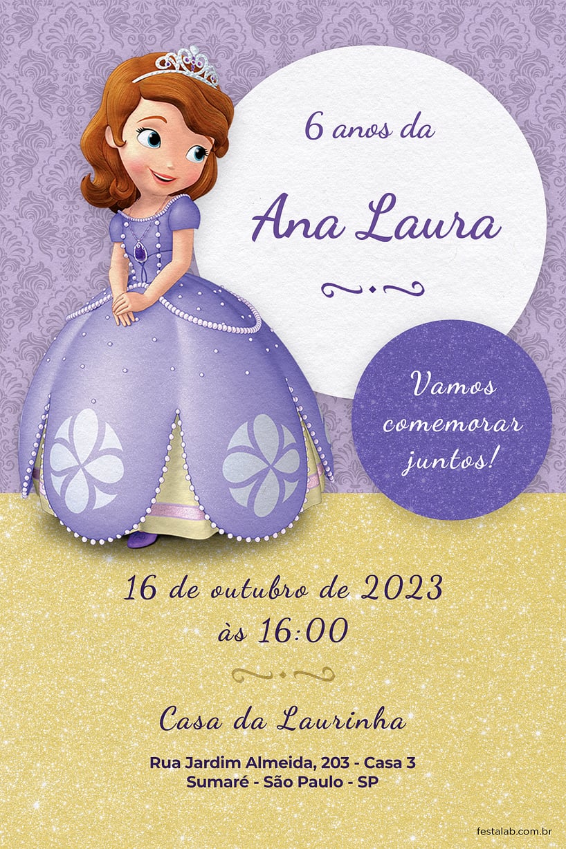 convite digital princesa sofia grátis