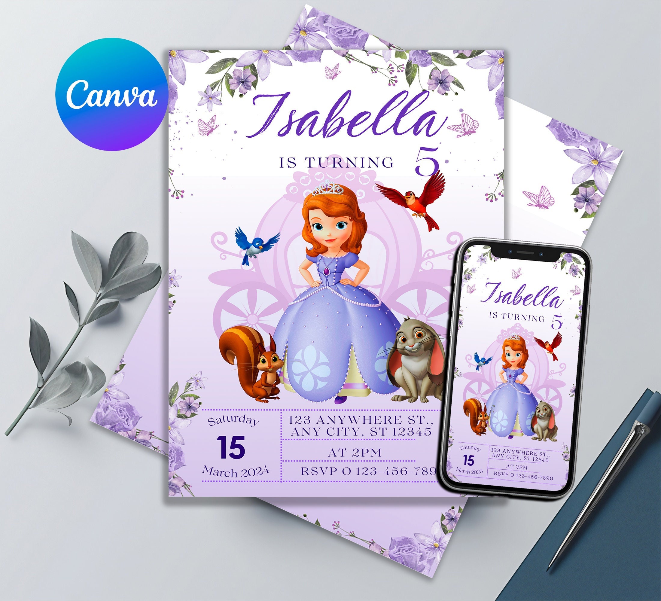 modelo convite aniversário princesa sofia
