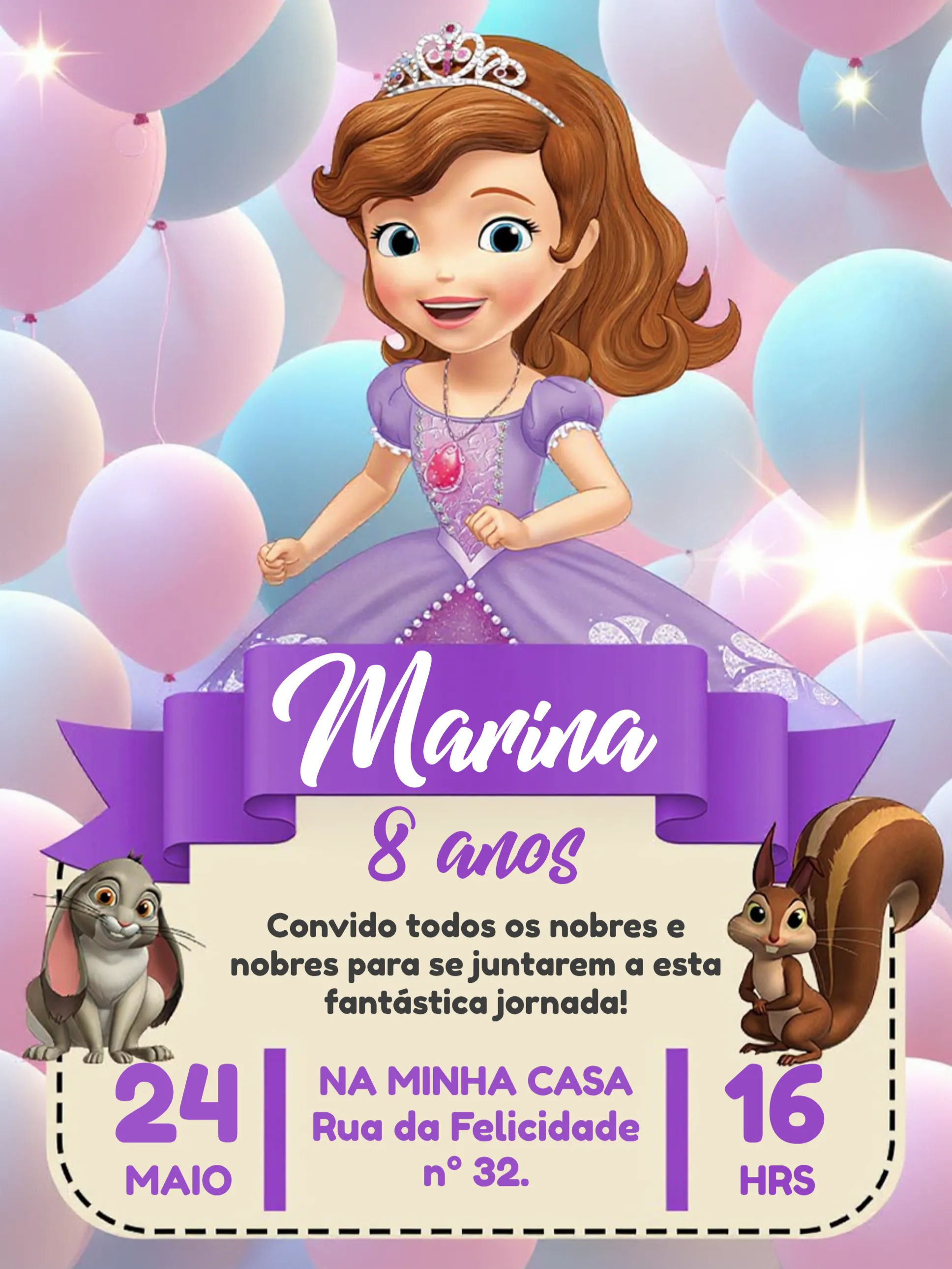 como fazer convite princesa sofia no celular