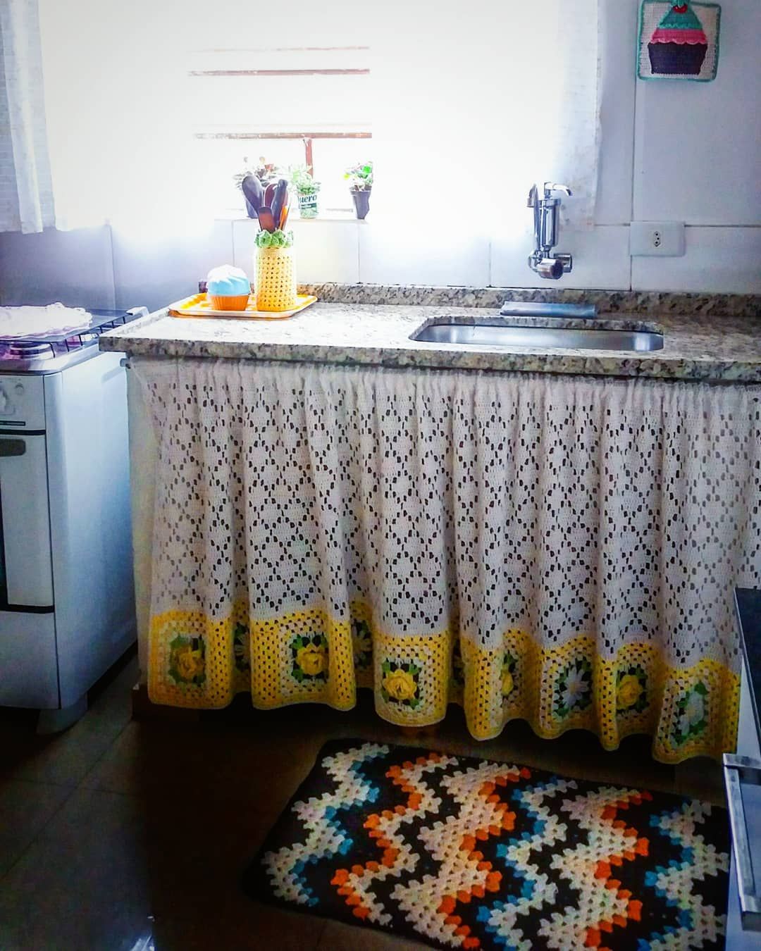 cortina de crochê para cozinha branca