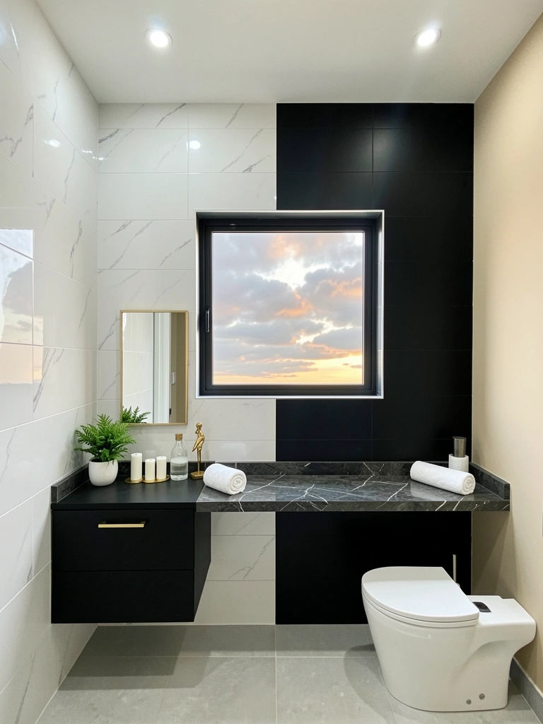 Dois azulejos quadrados lado a lado, um branco brilhante e outro preto fosco.