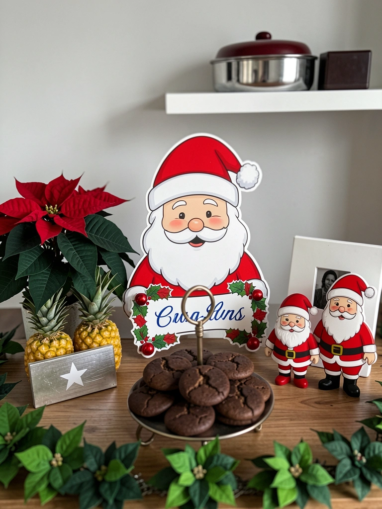 Comparativo de três mesas postas para ceia de Natal, com decorações simples e baratas em diferentes estilos.