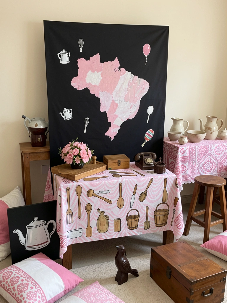 Mapa do Brasil com ícones de festa e culinária em cada região