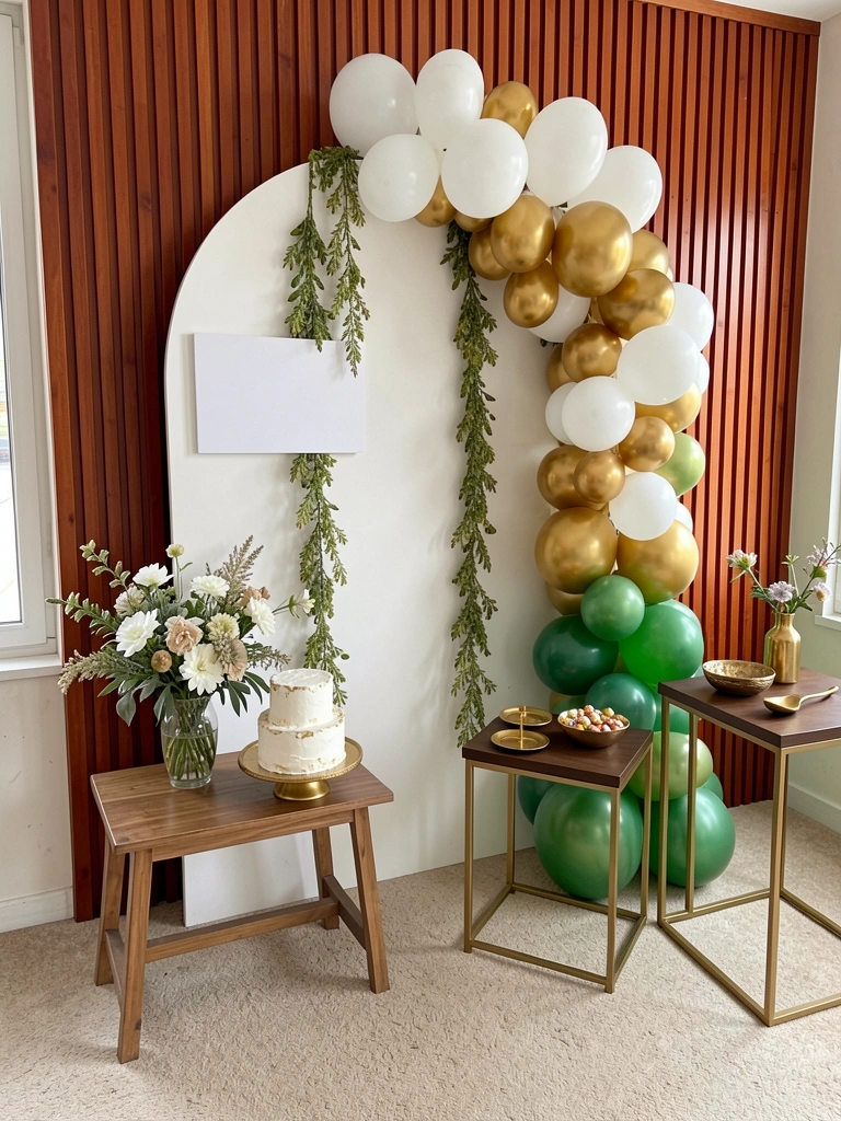 Painel romano vazado em MDF branco com arco em sala iluminada