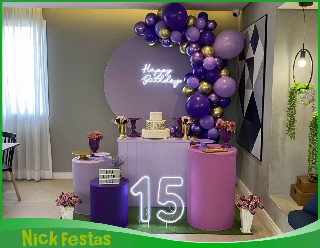 decoração lilás 15 anos