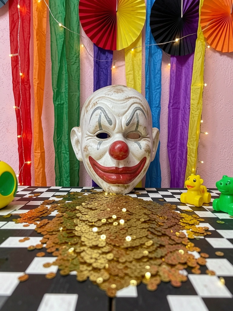 Detalhe de lantejoulas douradas entrelaçadas com outras coloridas, criando uma textura brilhante e vibrante.