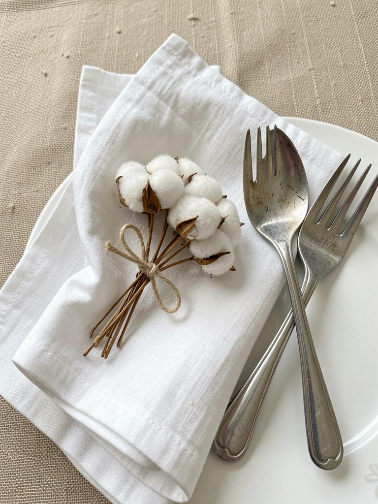 Mesa posta com tons champanhe e bege, texturas naturais e flores secas, estilo minimalista