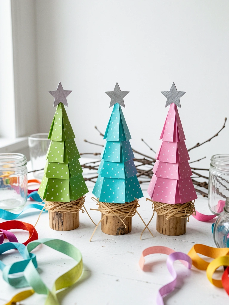 Mesa com vidros, fitas e galhos secos espalhados para arranjo de natal