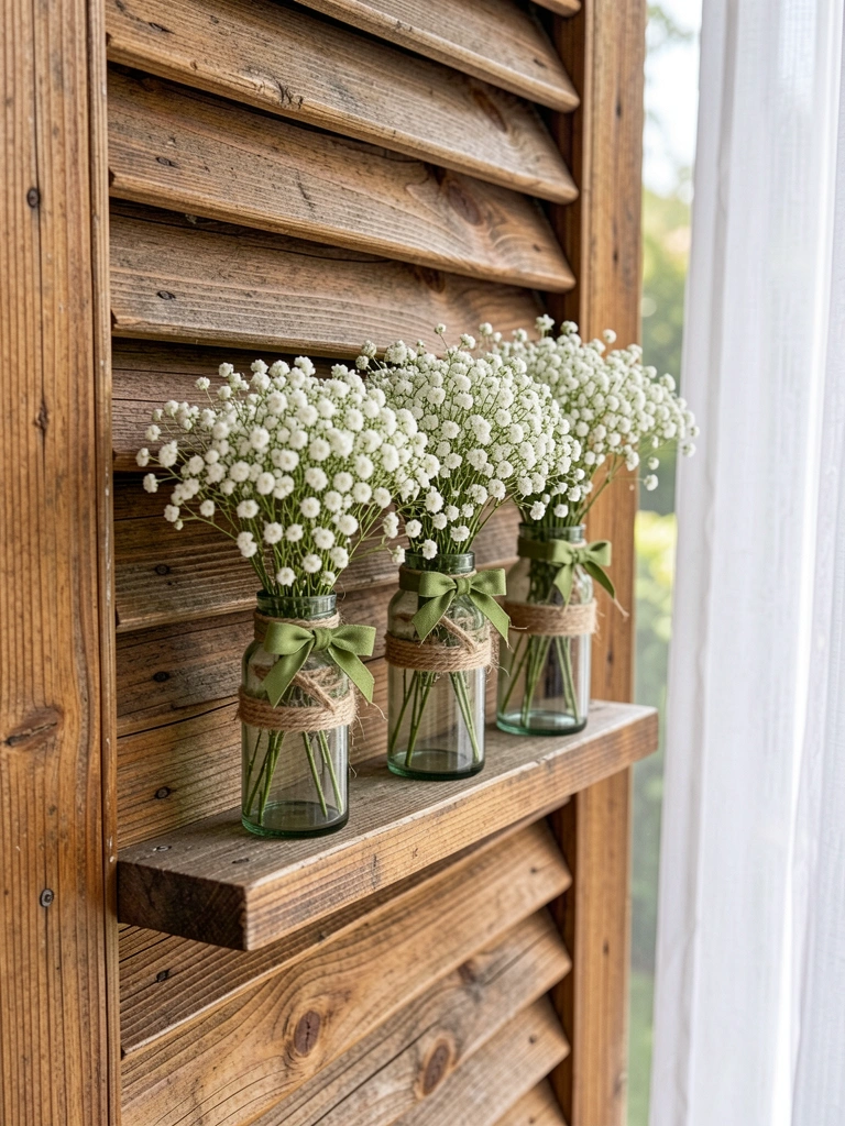 Colagem de fotos mostrando diferentes estilos de decoração de parede para casamento simples.