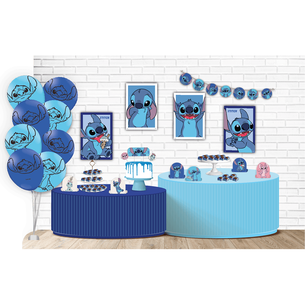decoração azul e rosa stitch