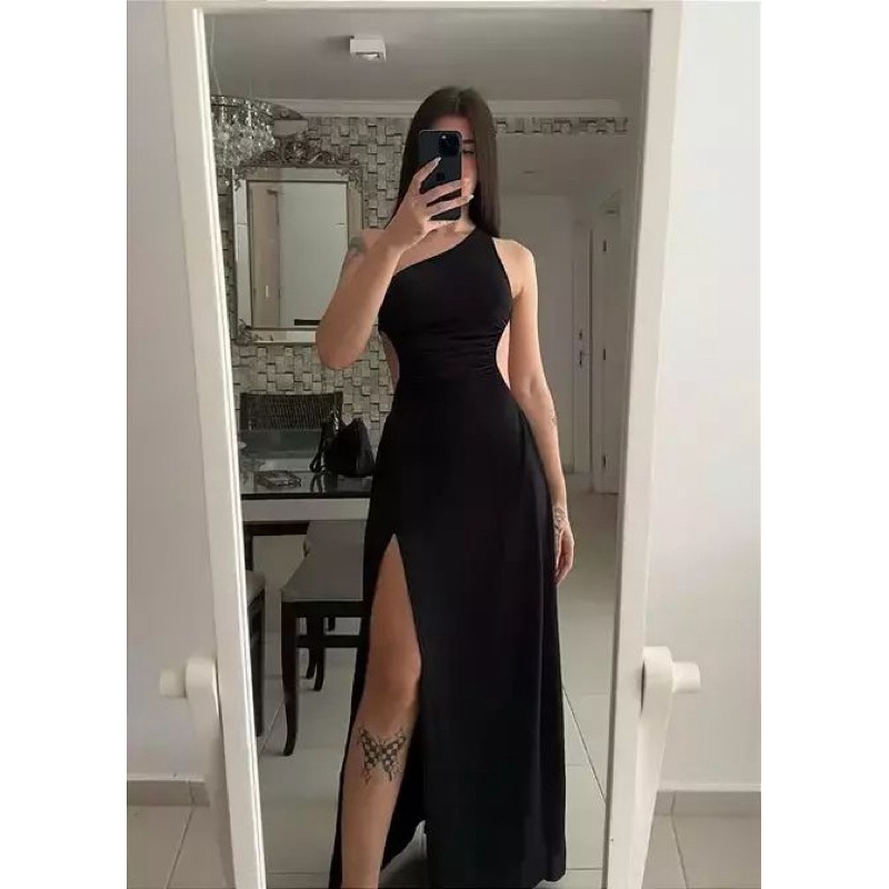 vestido preto midi para evento