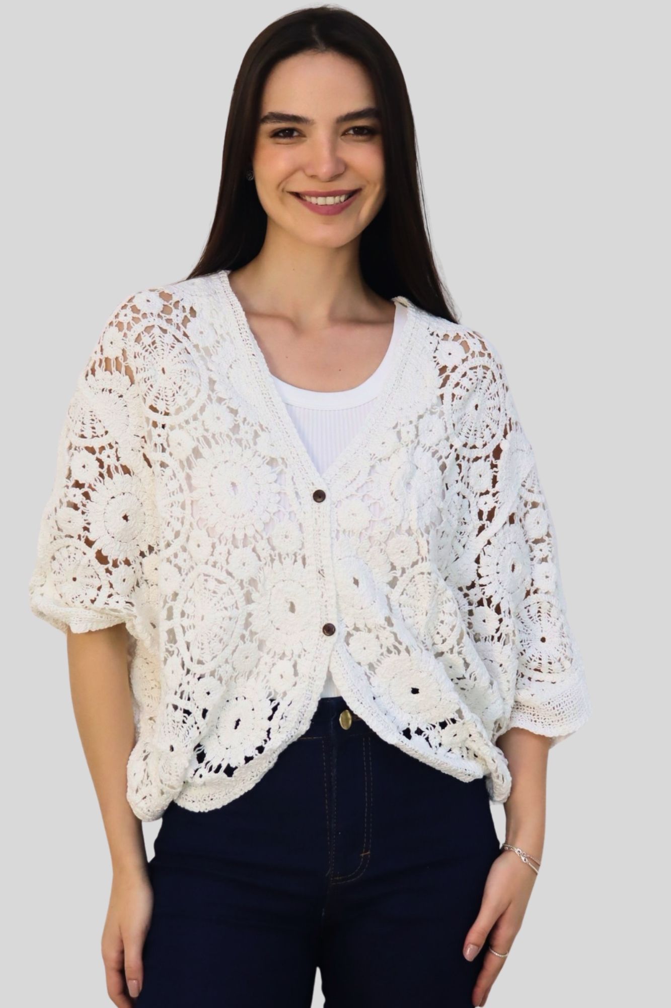 kimono de crochê curto