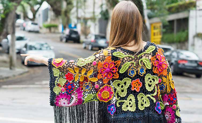 kimono de crochê branco