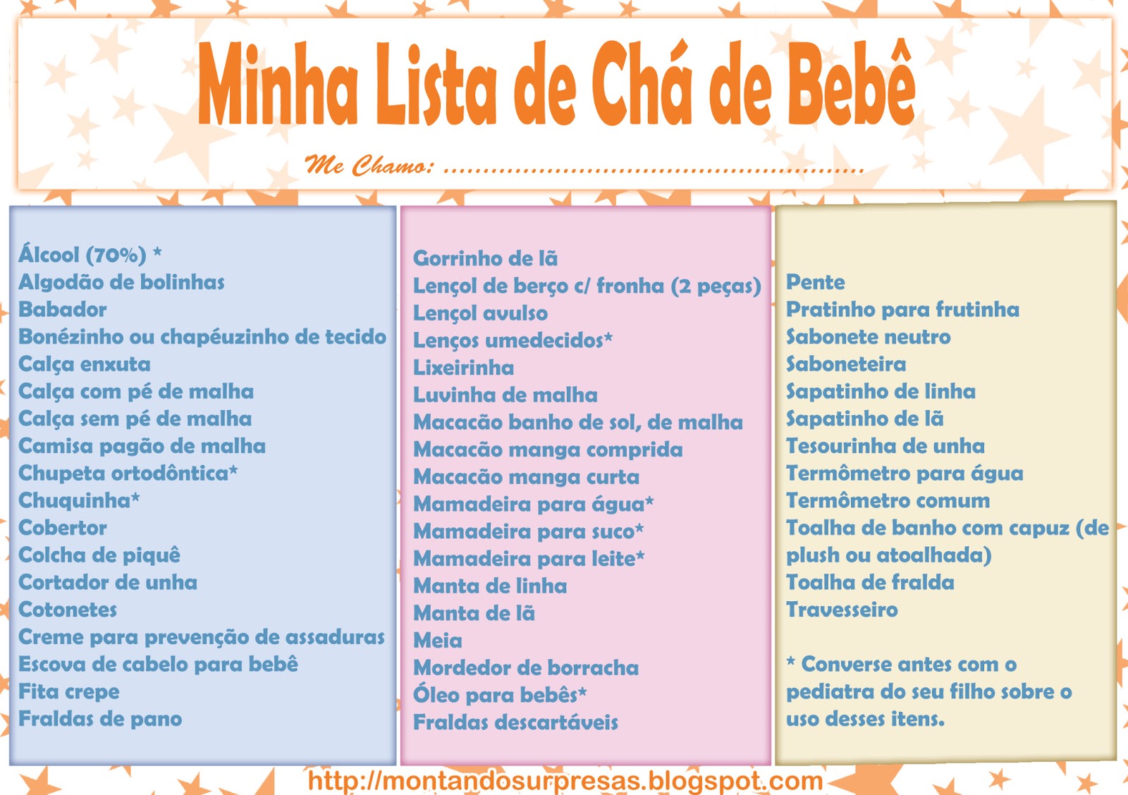o que pedir no chá de bebê