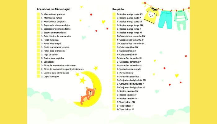 lista completa chá de bebê