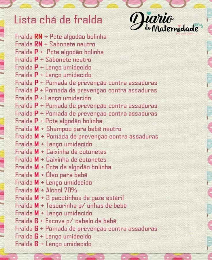 chá de fralda lista