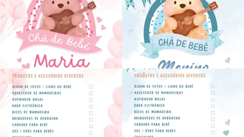 lista de chá de bebê personalizada