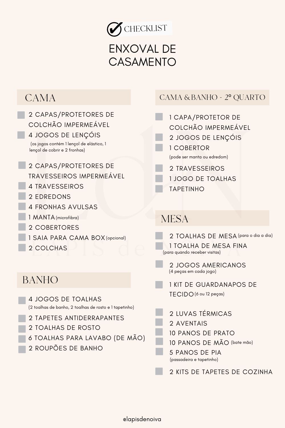 lista de enxoval para casamento